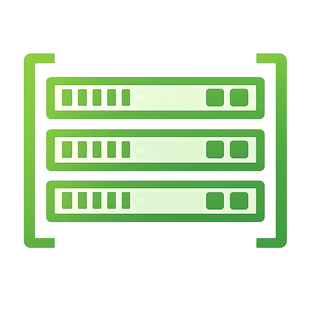 Green web hosting server icon representing website hosting and server infrastructure.
